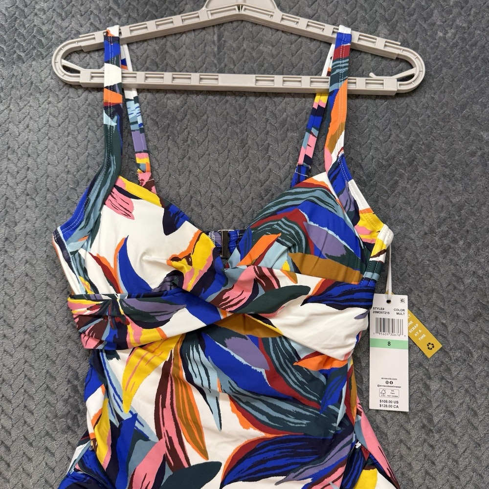 Anne Cole Sz 8 Shirred One Piece Swimsuit Slimming Floral NWT Twist Front